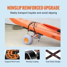 VEVOR Heavy Duty Kayak Cart, 350lbs Load Capacity, Foldable Canoe Trolley Cart with 12'' Tires, Adjustable Carrier Width & Nonslip Support Foot, for Kayaks Canoes Paddleboards Float Mats Jon Boats