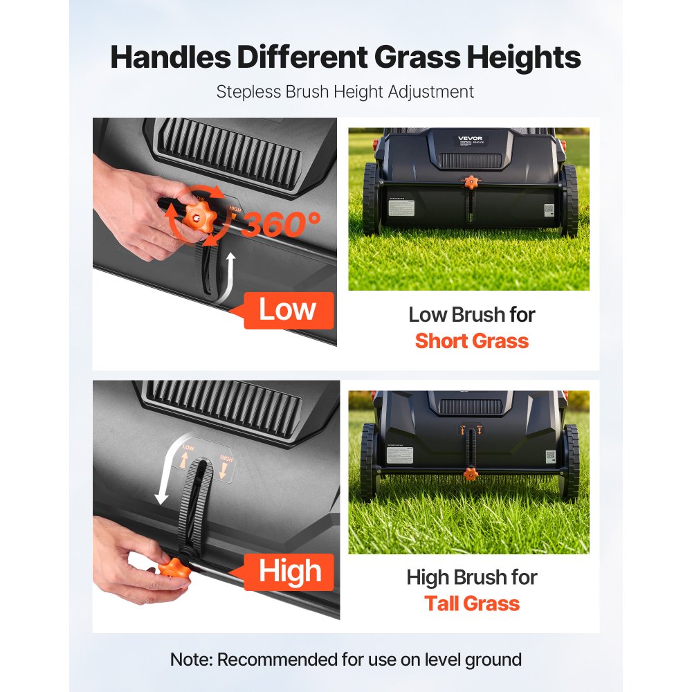 VEVOR Push Lawn Sweeper, 21inch Leaf & Grass Collector, Strong Plastic Wheels & Heavy Duty Thickened Steel Durable to Use with Large Capacity 3.5 cu. ft. Mesh Collection Hopper Bag, 2 Spinning Brushes