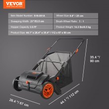 VEVOR Push Lawn Sweeper, 53.3 cm Leaf & Grass Collector, Strong Rubber Wheels & Heavy Duty Thickened Steel Durable to Use with Large Capacity 99L Mesh Collection Hopper Bag, 2 Spinning Brushes