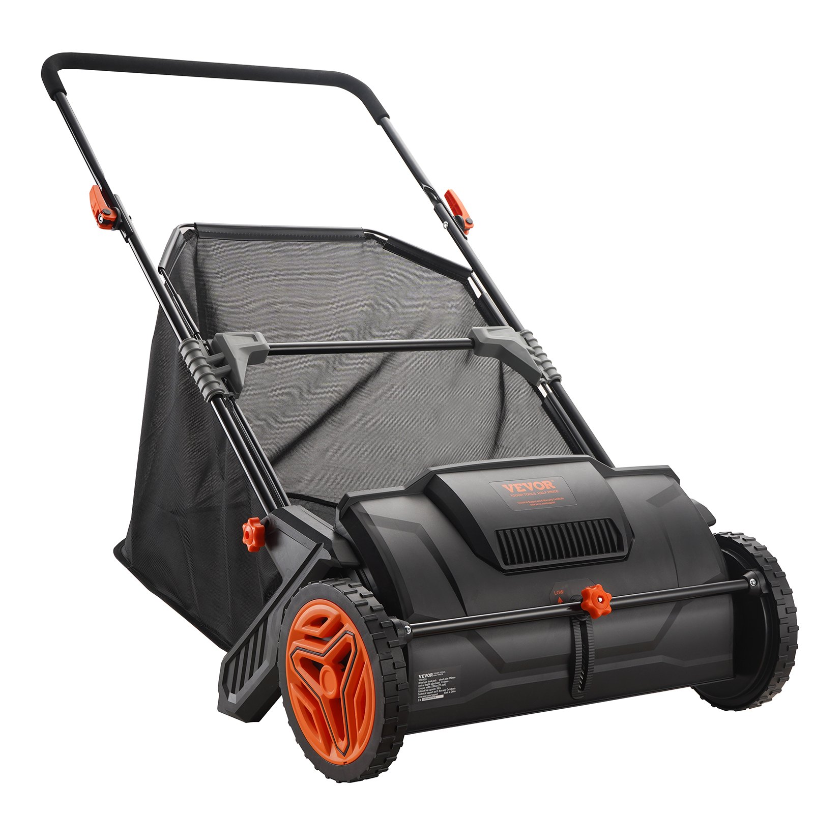 VEVOR Push Lawn Sweeper, 21-inch Leaf & Grass Collector, Strong Rubber Wheels & Heavy Duty Thickened Steel Durable to Use with Large Capacity 3.5 cu. ft. Mesh Collection Hopper Bag, 2 Spinning Brushes