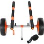 orange and black VEVOR kayak cart with large wheels, padded supports, and a securing strap.