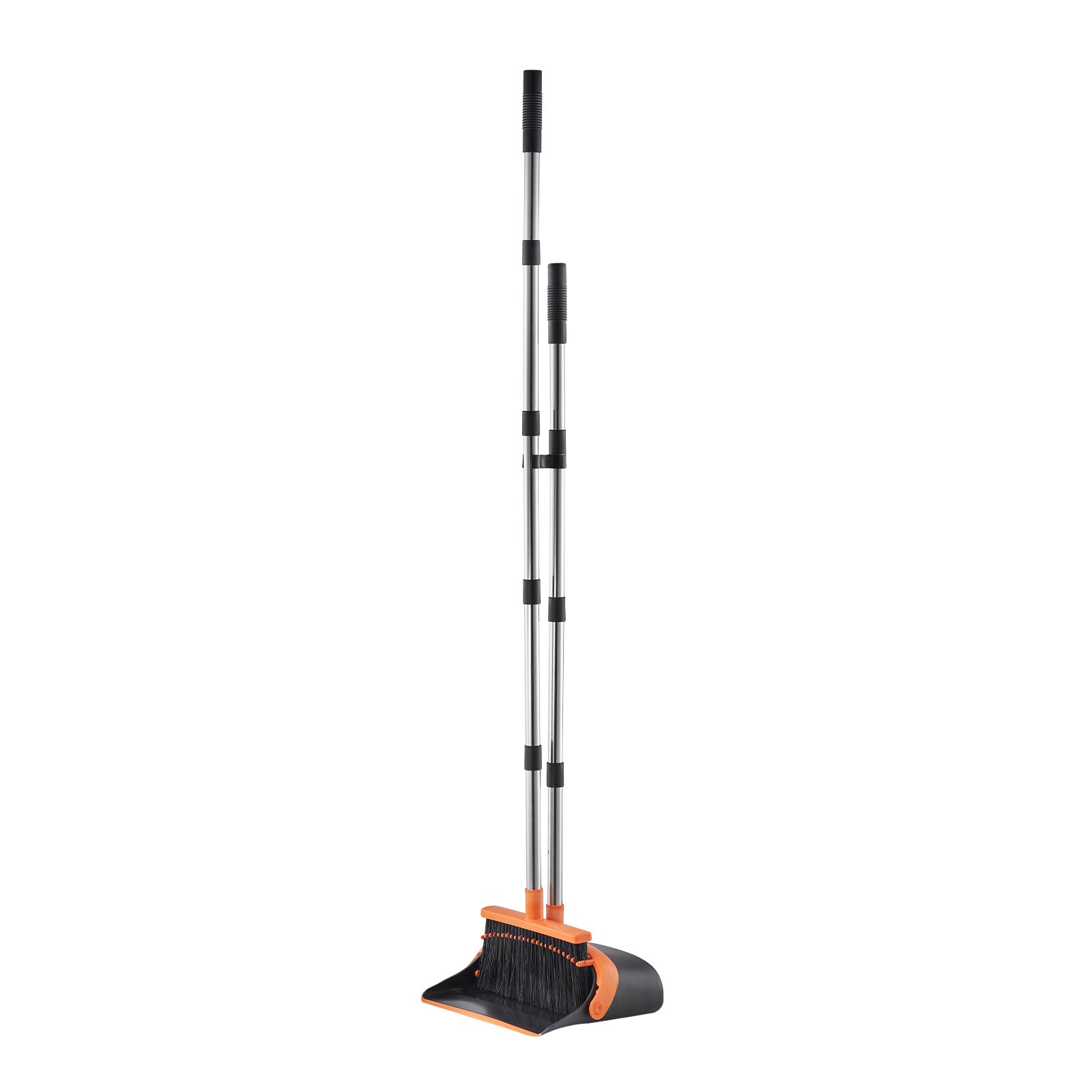 VEVOR Broom and Dustpan Set, Heavy Duty Dustpan and Broom Combo with Self-Cleaning Teeth, Metal Upright Standing Dust Pan with Long Handle, Ideal for Home, Restaurant, Office, Dorm, Black+Orange