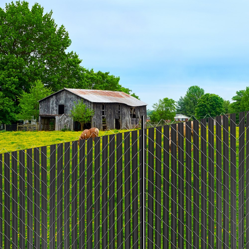 VEVOR Bottom Locking Privacy Slats, Double-Wall Vertical Bottom-Locking Slats with Wings for Chain-Link Fence, High-Density HDPE Chain Link Slats Ideally Fit 6' High Fence for Garden and Farm(Black)