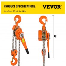 VEVOR Chain Hoist 1650LBS 10 FT Lift Lever Block Chain Hoist 3/4 Ton Chain Ratchet Lever Block Chain Hoist Come Along Lift Puller (3/4 Ton 1650LBS 10ft)