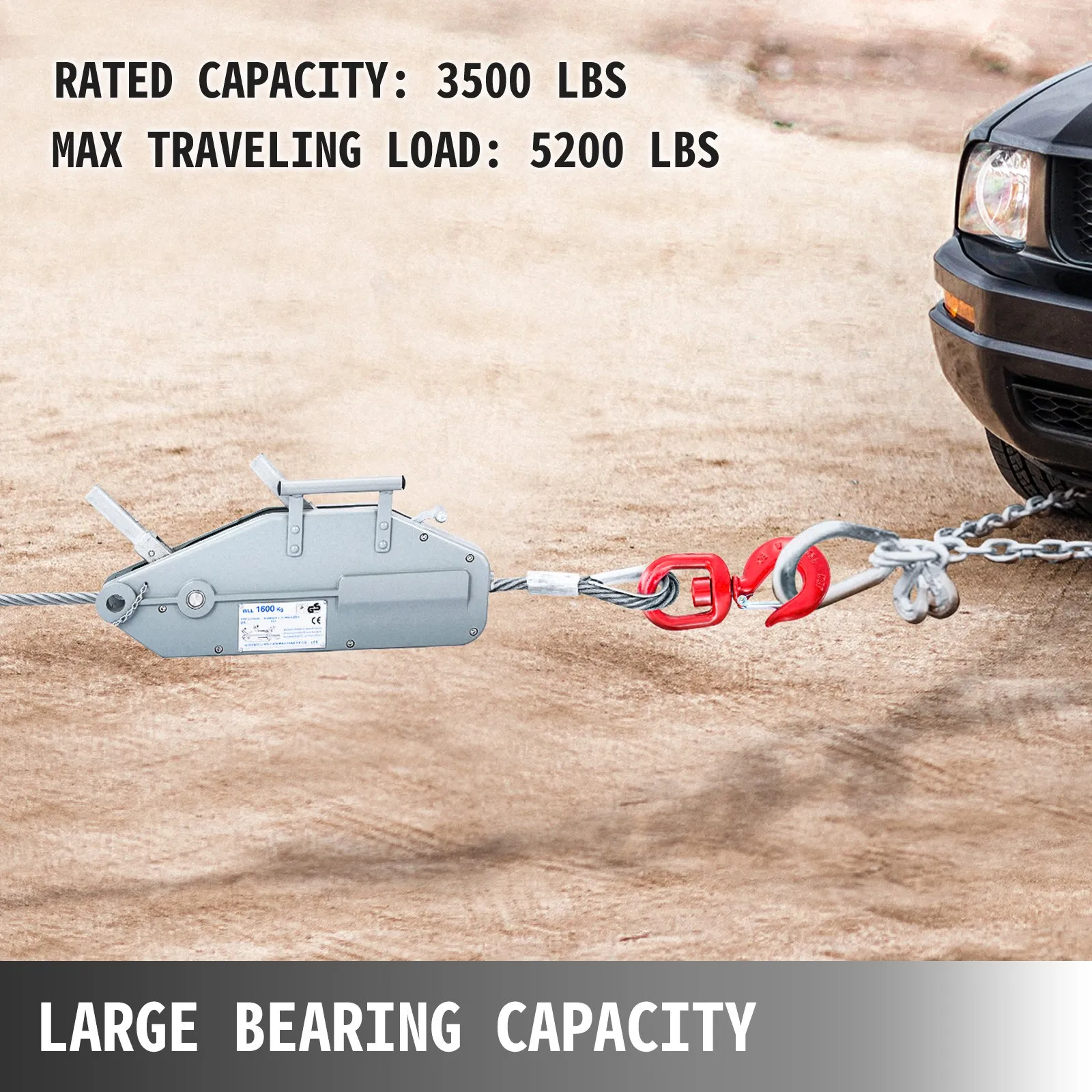 VEVOR Wire Rope Puller1.6T/3500lbs Capacity Hand Winch Rope 82ft Grip Puller Manual Wire Rope Puller Heavy Duty Wire Rope Grip Puller Hoist  Pulling Towing Equipment for Indoor and Outdoor Use