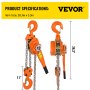 VEVOR 6 Ton Lever Block Chain Hoist 10ft 3M Chain Hoist Alloy Steel G80 Chain Ratchet Lever Hoist with Hook (6 Ton 10 Ft)