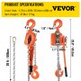 VEVOR Lever Chain Hoist, 1.5Ton 3300lbs Capacity Ratchet Puller with 20FT Max. Lifting Height, Come Along 2 Heavy Duty Steel Hooks, Manual Handling Tool for Cargo Moving in Construction, Warehouse