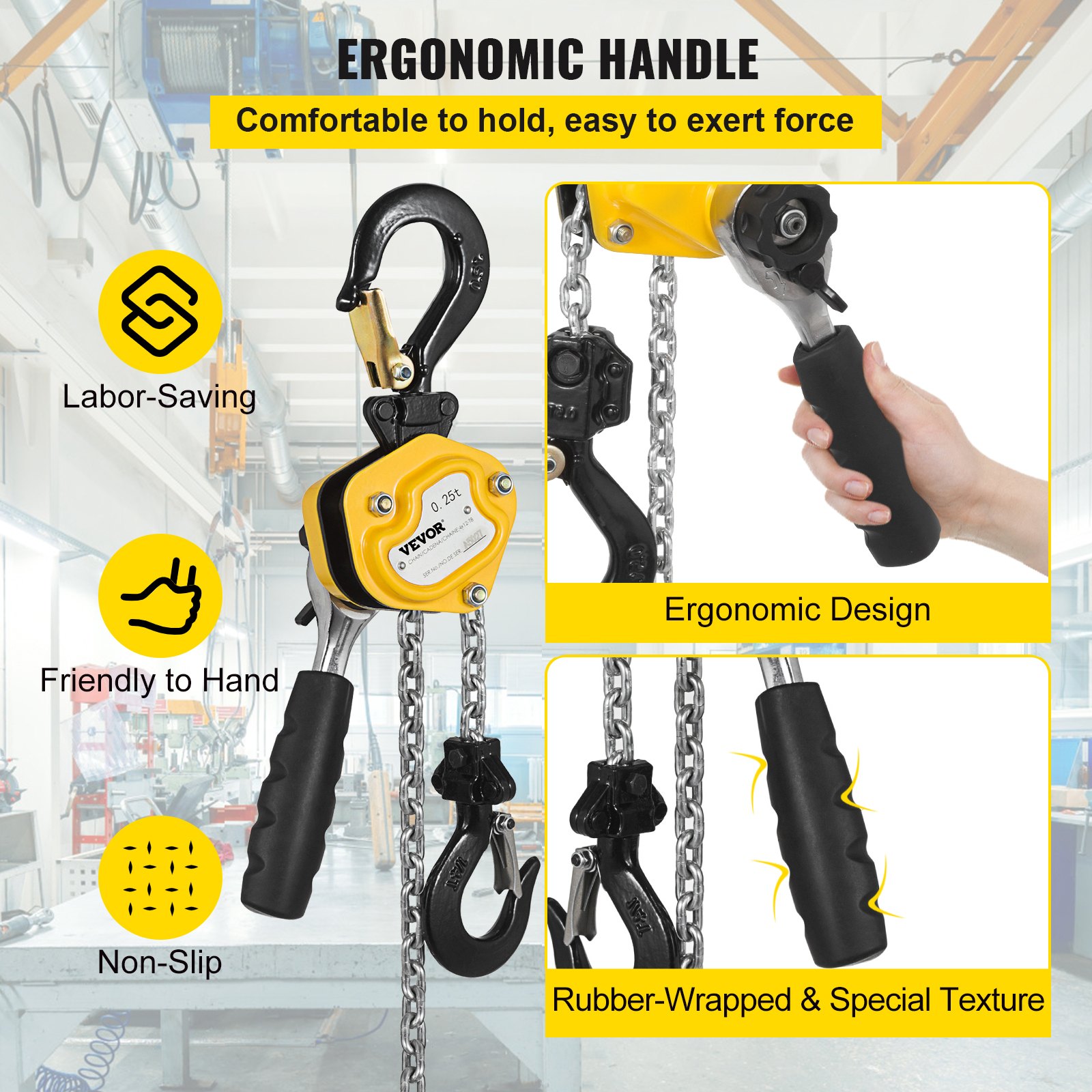 VEVOR 550LBS Manual Lever Chain Hoist, 1/4 Ton 5FT G80 Mini Come Along Ratchet Puller Hoist with Hook for Warehouse Building Automotive Machinery