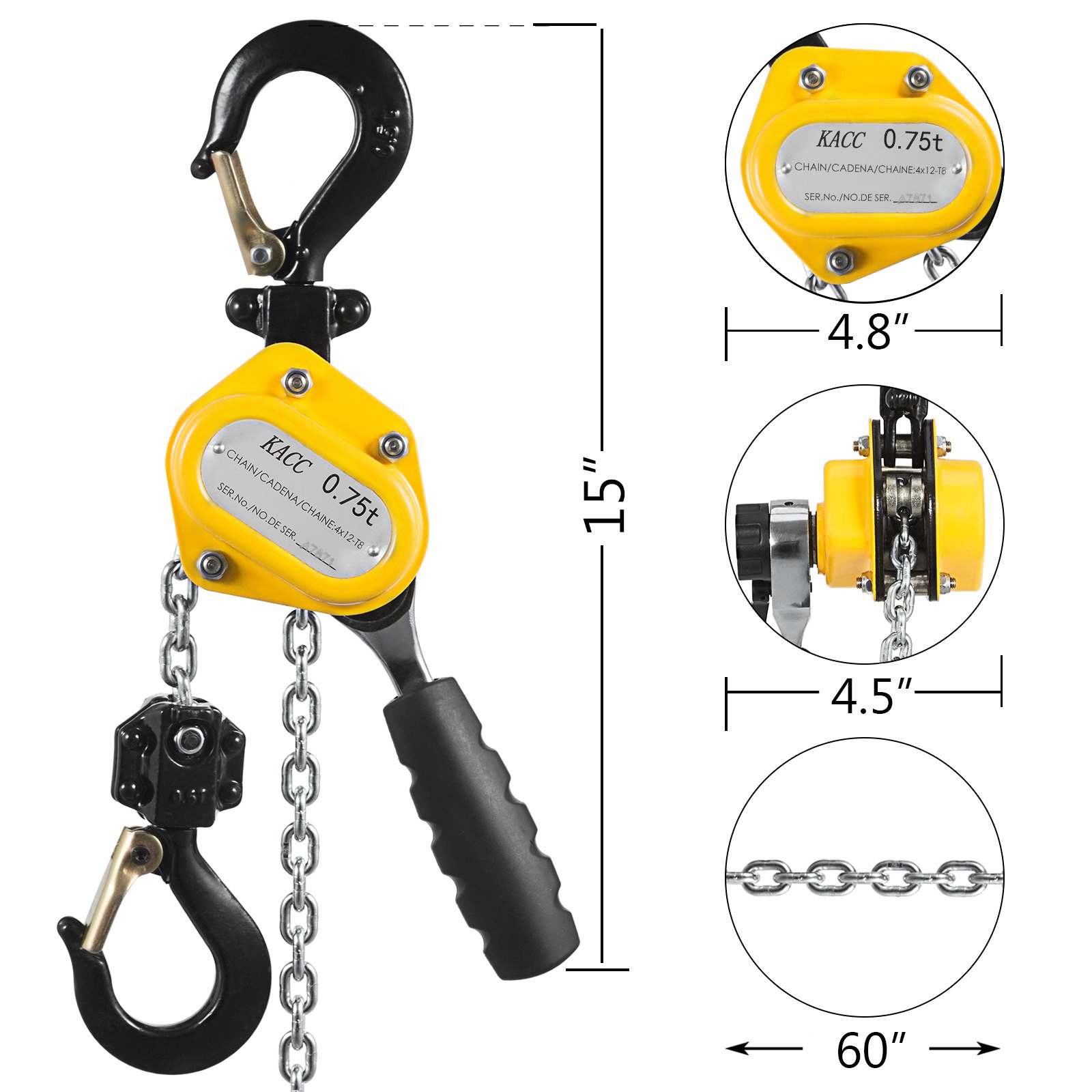 0.75t 1.5m Lever Block Chain Hoist Puller Hand Pull Solid Grips
