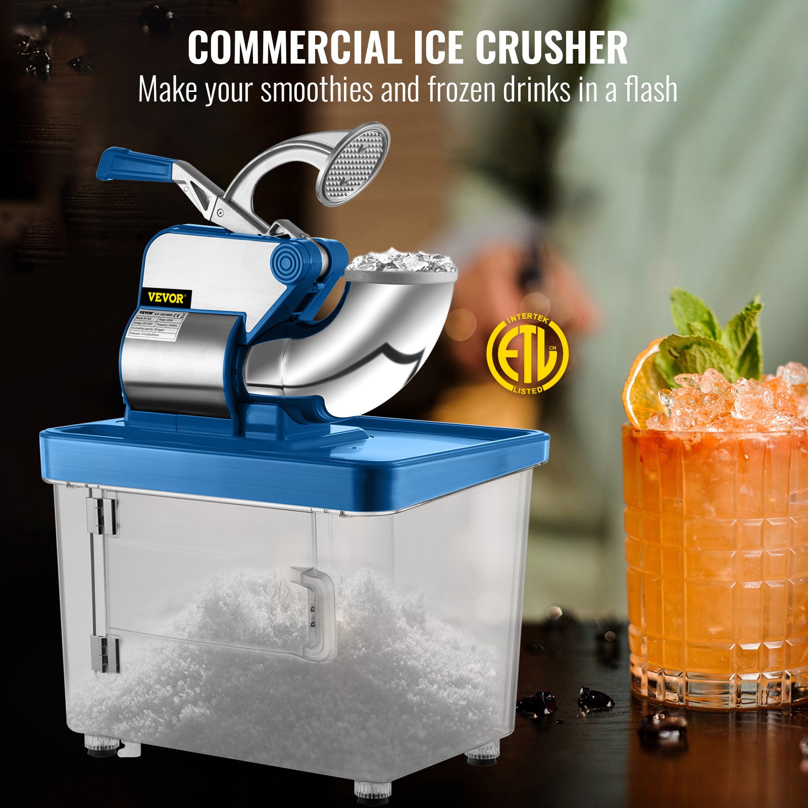 110V Commercial Ice Crusher 440LBS/H, ETL Approved 300W Electric Snow Cone Machine with Dual Blades, Stainless Steel Shaved Ice Machine with Safety On/Off Switch for Family, Restaurants, Bars 110V Commercial Ice Crusher 440LBS/H, ETL Approved 300W Electric Snow Cone Machine with Dual Blades, Stainless Steel Shaved Ice Machine with Safety On/Off Switch for Family, Restaurants, Bars