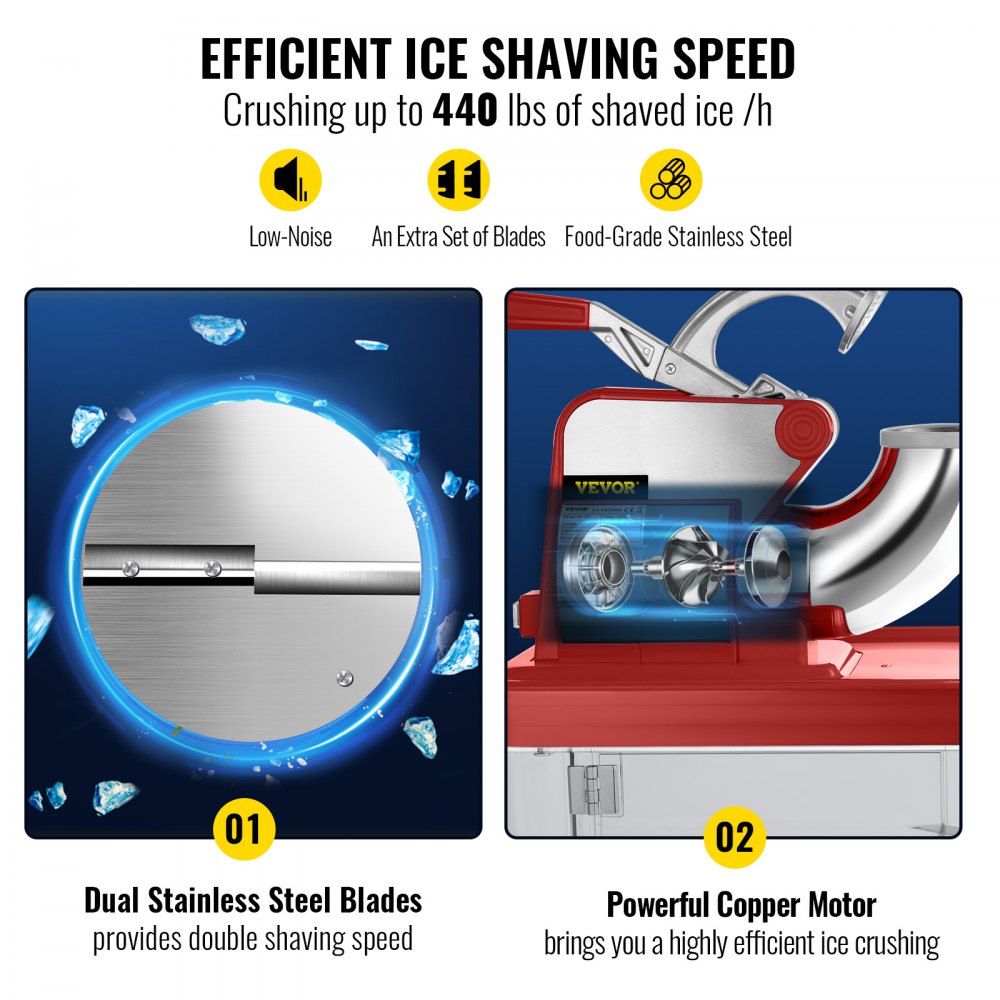 300W Commercial Ice Shaver Crusher Electric Snow Cone Maker Machine 180kg/h