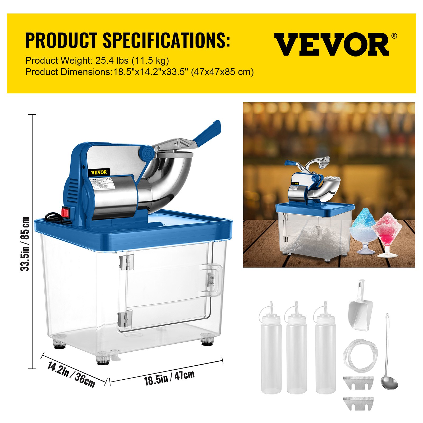 VEVOR Snow Cone Machine Snowball Machine 180kg/h 300W Electric Ice Shaver Blue