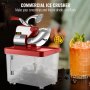 VEVOR ice crusher in use, producing shaved ice beside a cold drink and etl certification.