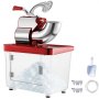 VEVOR ice crusher with stainless steel blades and red top, includes ice scoop and blades.