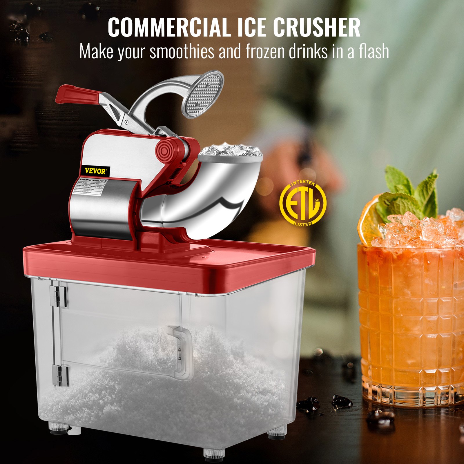110V Commercial Ice Crusher 440LBS/H, ETL Approved 300W Electric Snow Cone Machine with Dual Blades, Stainless Steel Shaved Ice Machine with Safety On/Off Switch for Family, Restaurants, Bars 110V Commercial Ice Crusher 440LBS/H, ETL Approved 300W Electric Snow Cone Machine with Dual Blades, Stainless Steel Shaved Ice Machine with Safety On/Off Switch for Family, Restaurants, Bars