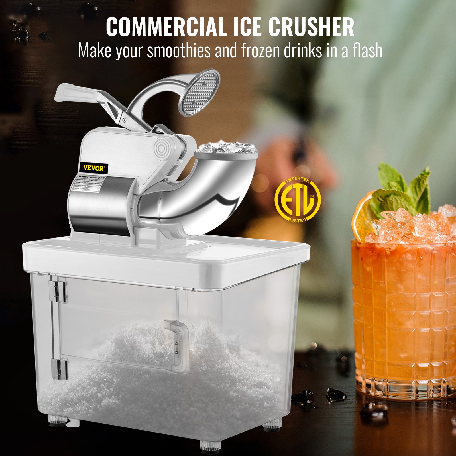 110V Commercial Ice Crusher 440LBS/H, ETL Approved 300W Electric Snow Cone Machine with Dual Blades, Stainless Steel Shaved Ice Machine with Safety On/Off Switch for Family, Restaurants, Bars 110V Commercial Ice Crusher 440LBS/H, ETL Approved 300W Electric Snow Cone Machine with Dual Blades, Stainless Steel Shaved Ice Machine with Safety On/Off Switch for Family, Restaurants, Bars