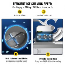 VEVOR 110V Commercial Ice Crusher 440LBS/H, ETL Approved 300W Electric Snow Cone Machine with Dual Blades, Stainless Steel Shaved Ice Machine with Safety On/Off Switch for Family, Restaurants, Bars