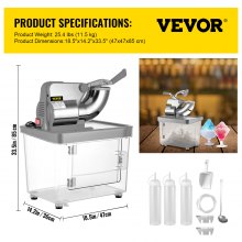 VEVOR 110V Commercial Ice Crusher 440LBS/H, ETL Approved 300W Electric Snow Cone Machine with Dual Blades, Stainless Steel Shaved Ice Machine with Safety On/Off Switch for Family, Restaurants, Bars