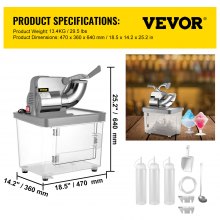 VEVOR Snow Cone Machine Commercial 180kg/H, Snowball Machine Commercial 1450 r/min, Snow Cone Machine with Insulation Ice Box, Snow Cone Maker Maker Υλικό υπολογιστή από ανοξείδωτο ατσάλι Μηχανές χιονιού, ασήμι