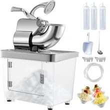 VEVOR Snow Cone Machine Commercial 180kg/H, Snowball Machine Commercial 1450 r/Min, Snow Cone Machine With Insulation Ice Box, Snow Cone Maker PC Material Stainless Steel Snowcone Machines, Silver