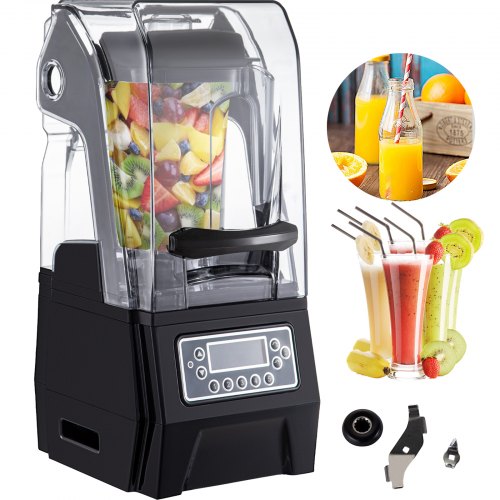 VEVOR Blender Sound Enclosure 1.5L Capacity, Commercial Smoothie Blender 1500W, Silent Blender 4400-20000 RPM, Commercial Blender, PC, Quiet Blender with Sound Shield, Smoothy Blender Quiet, Black