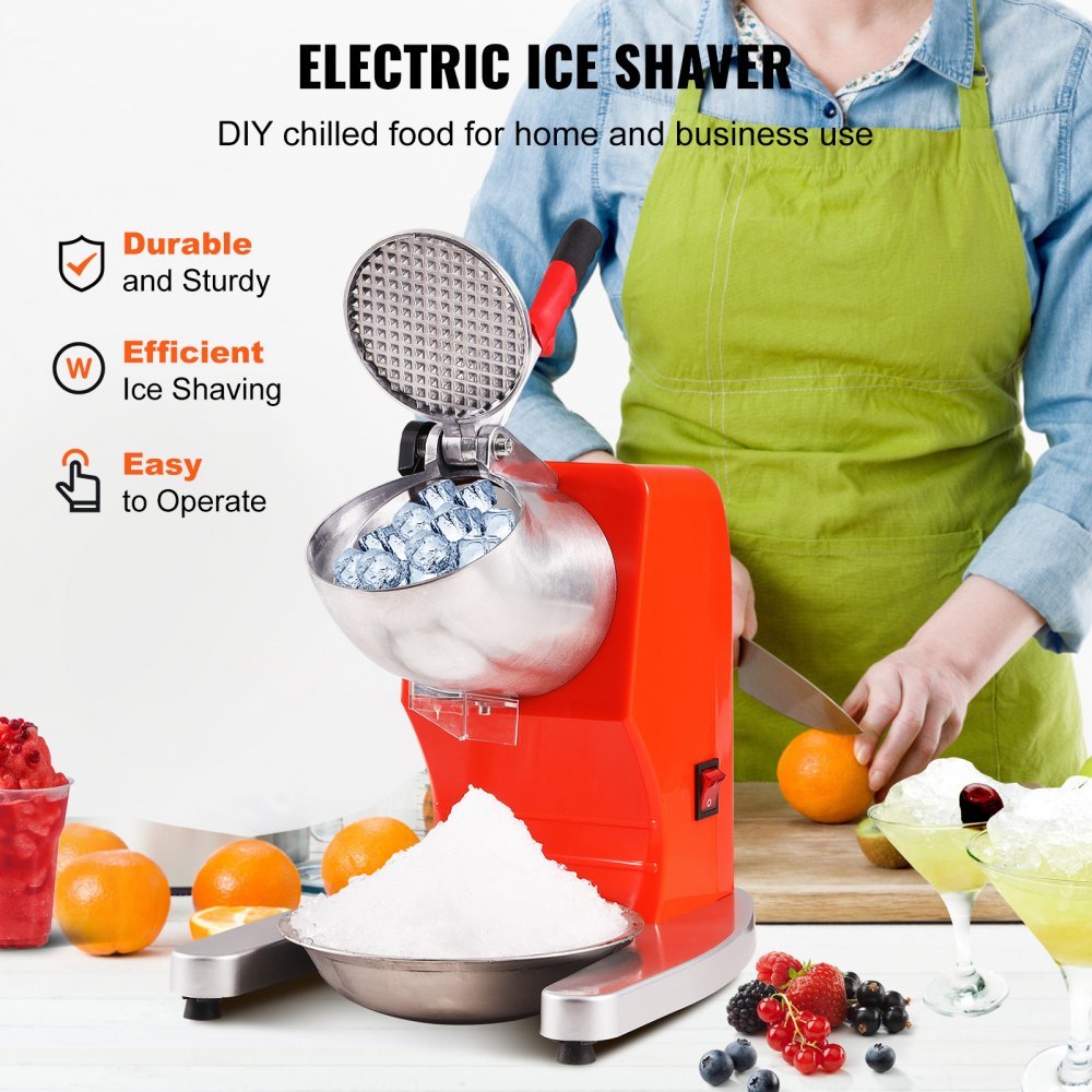 VEVOR Commercial Ice Shaver Crusher 265lbs per Hour Electric Snow Cone Maker with 4.4lbs Ice Box 300W Tabletop Shaved Ice Machine for Parties Events