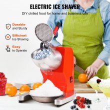 VEVOR Máquina trituradora de hielo, 220 libras por hora, máquina eléctrica para hacer conos de nieve con 4 cuchillas, máquina de hielo raspado de acero inoxidable con tapa y tazón, máquina de afeitar de hielo de 300 W para uso doméstico y comercial, naranja