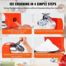 VEVOR Ice Crushers Machine, 220lbs Per Hour Electric Snow Cone Maker with 4 Blades, Stainless Steel Shaved Ice Machine with Cover and Bowl, 300W Ice Shaver Machine for Home and Commercial Use, Orange