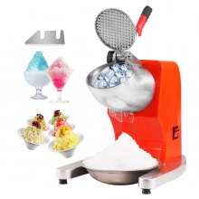 VEVOR Ice Crushers Machine, 220lbs Per Hour Electric Snow Cone Maker with 4 Blades, Stainless Steel Shaved Ice Machine with Cover and Bowl, 300W Ice Shaver Machine for Home and Commercial Use, Orange