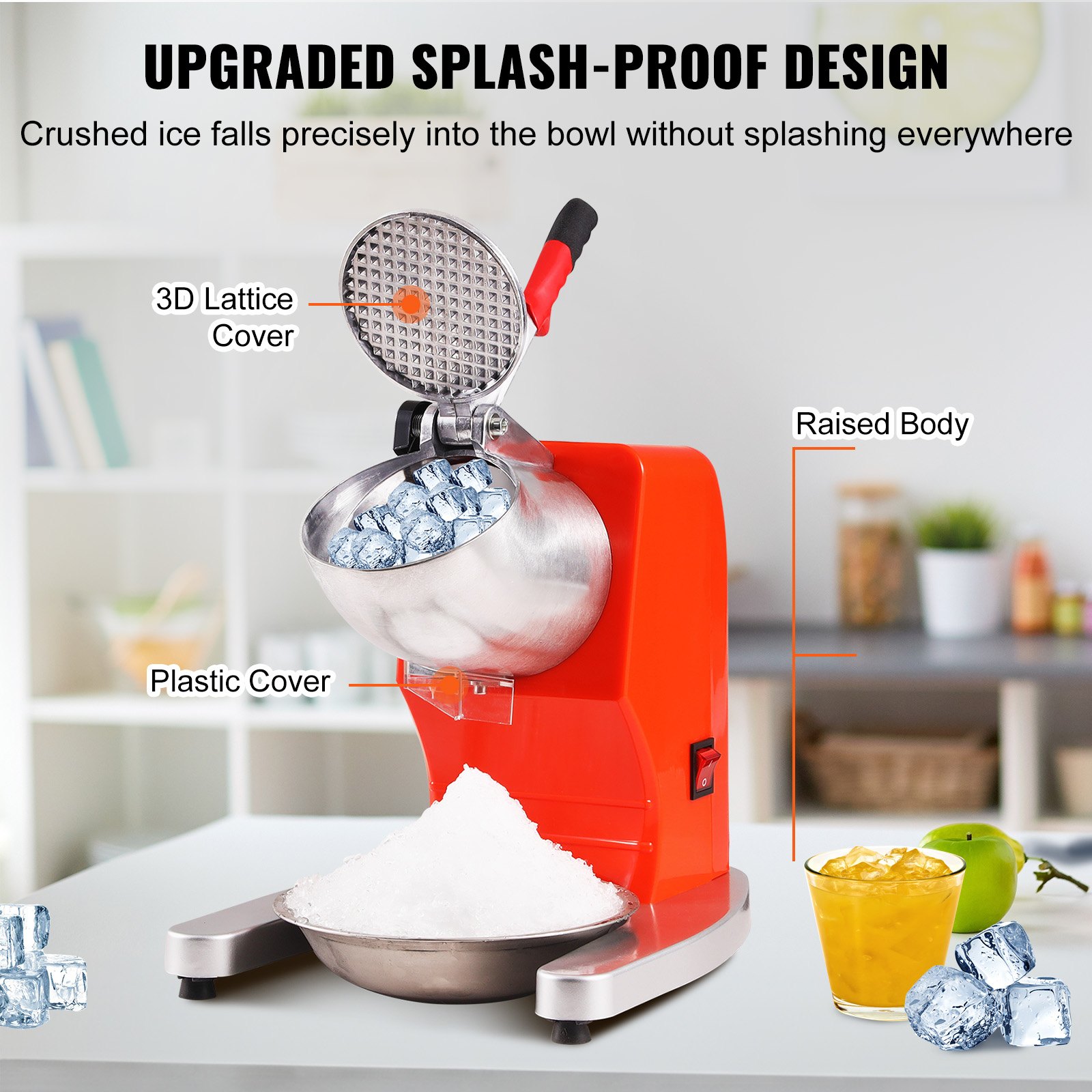 Ice Crushers Machine, 220lbs Per Hour Electric Snow Cone Maker with 4 Blades, Stainless Steel Shaved Ice Machine with Cover and Bowl, 300W Ice Shaver Machine for Home and Commercial Use, Orange Ice Crushers Machine, 220lbs Per Hour Electric Snow Cone Maker with 4 Blades, Stainless Steel Shaved Ice Machine with Cover and Bowl, 300W Ice Shaver Machine for Home and Commercial Use, Orange