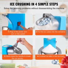 VEVOR Ice Crushers Machine, 220lbs Per Hour Electric Snow Cone Maker with 4 Blades, Stainless Steel Shaved Ice Machine with Cover and Bowl, 300W Ice Shaver Machine for Home and Commercial Use, Blue