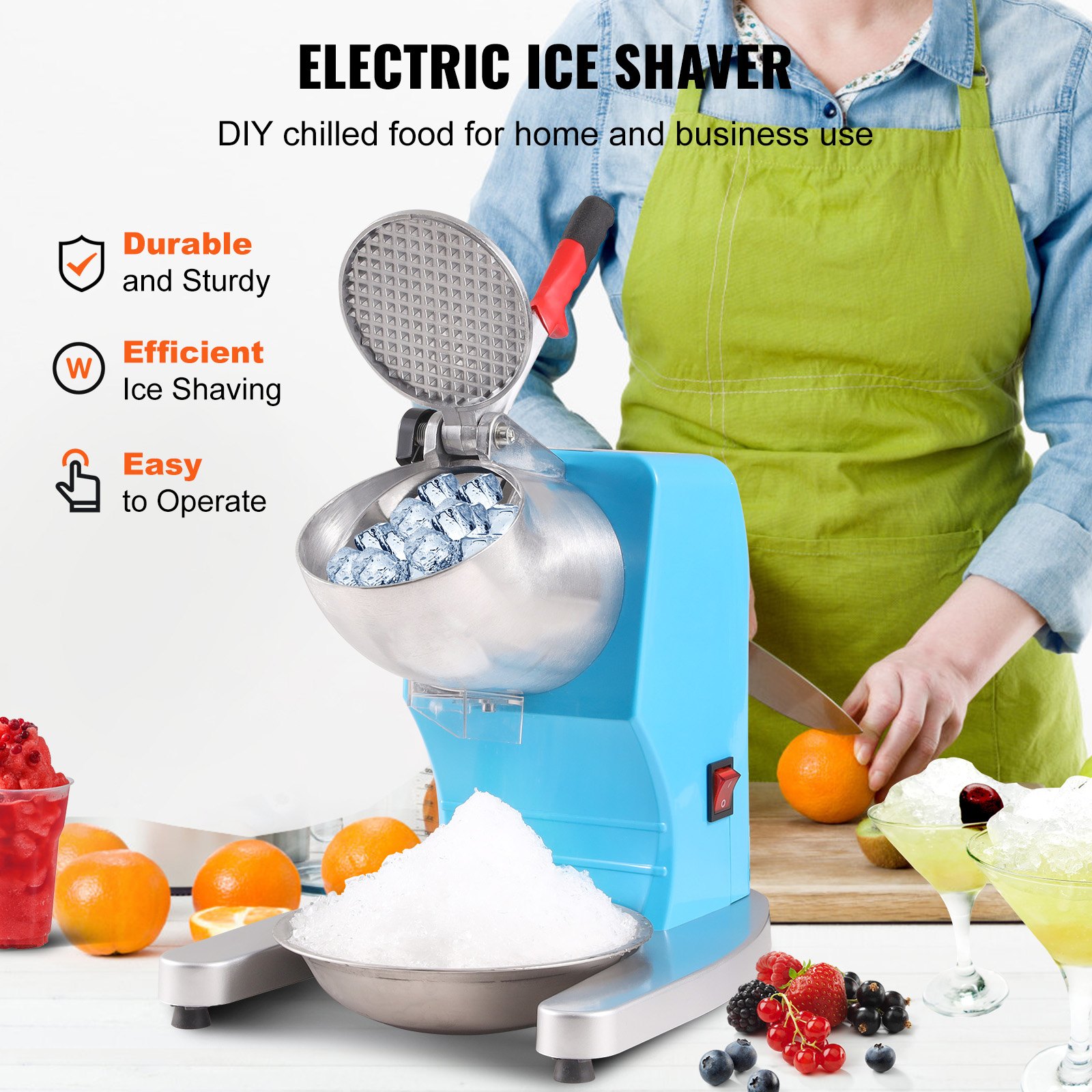 Ice Crushers Machine, 220lbs Per Hour Electric Snow Cone Maker with 4 Blades, Stainless Steel Shaved Ice Machine with Cover and Bowl, 300W Ice Shaver Machine for Home and Commercial Use, Blue Ice Crushers Machine, 220lbs Per Hour Electric Snow Cone Maker with 4 Blades, Stainless Steel Shaved Ice Machine with Cover and Bowl, 300W Ice Shaver Machine for Home and Commercial Use, Blue