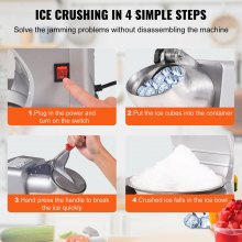 VEVOR Ice Crushers Machine, 220lbs Per Hour Electric Snow Cone Maker with 4 Blades, Stainless Steel Shaved Ice Machine with Cover and Bowl, 300W Ice Shaver Machine for Home and Commercial Use, Silver