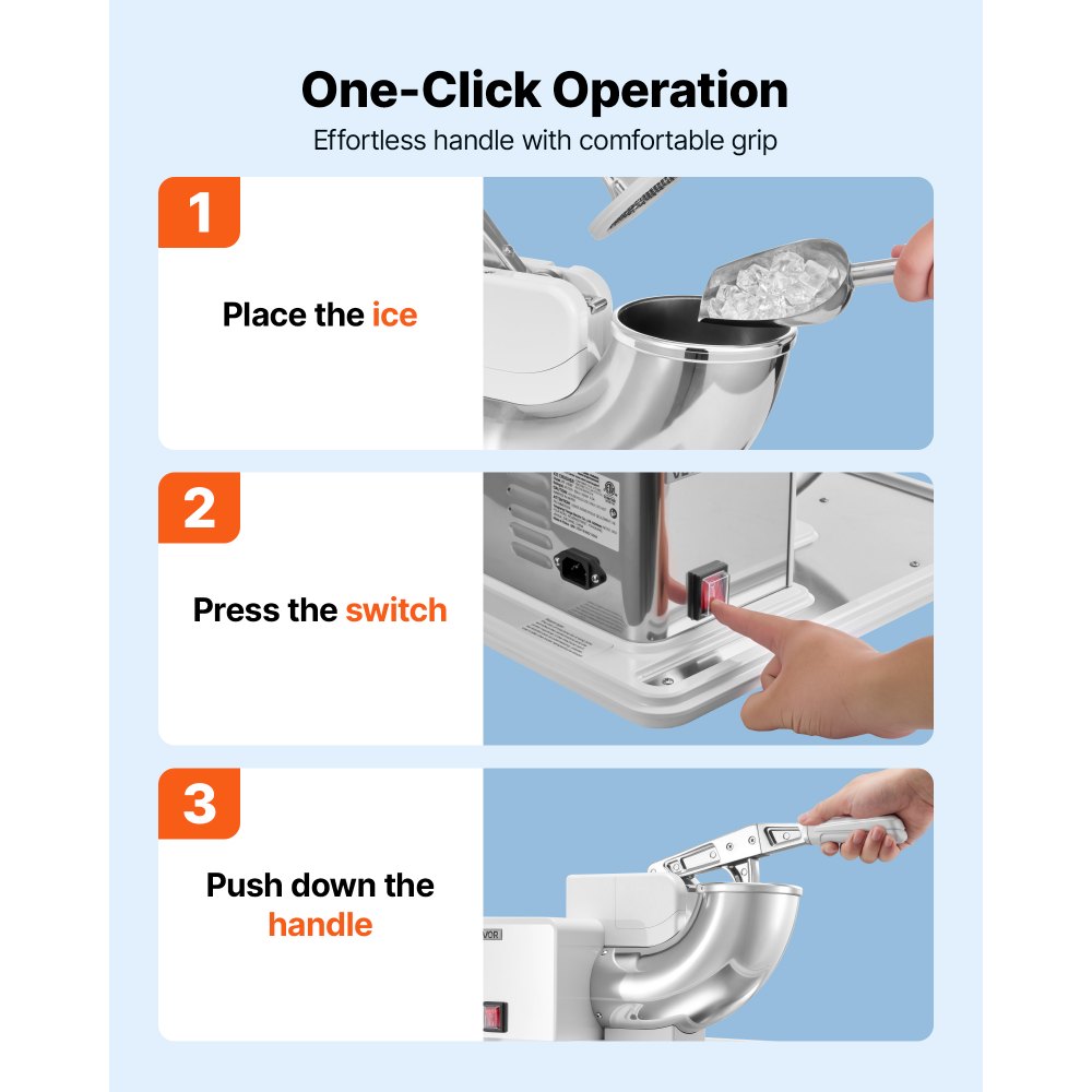 VEVOR Commercial Ice Crusher 661LBS/H, 350W Electric Snow Cone Machine with 4 Blades, 1400RPM Stainless Steel Shaved Ice Machine with 11 Gal Crushed-Ice Box, for Family Restaurants Bars, White