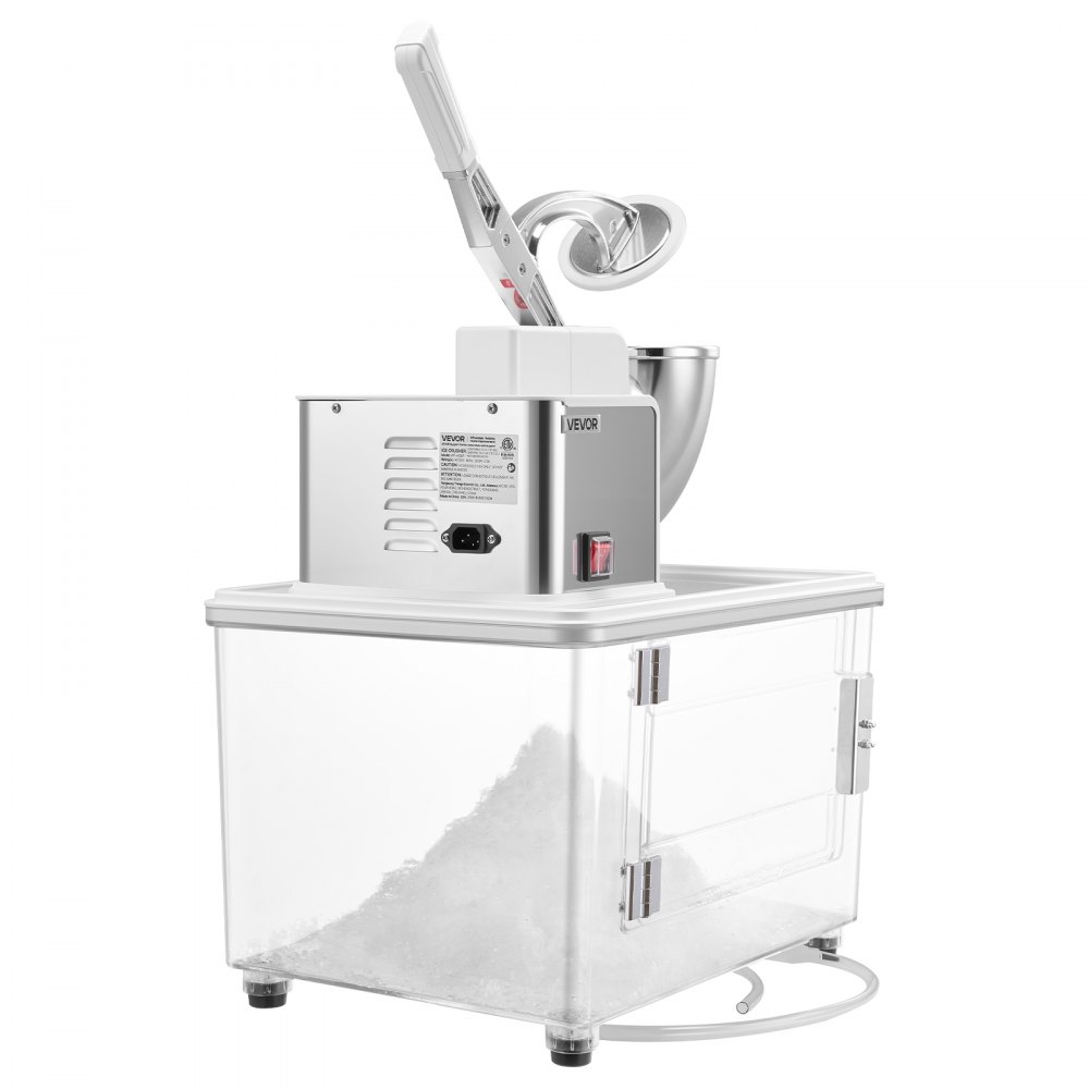 VEVOR Commercial Ice Crusher 661LBS/H, 350W Electric Snow Cone Machine with 4 Blades, 1400RPM Stainless Steel Shaved Ice Machine with 11 Gal Crushed-Ice Box, for Family Restaurants Bars, White