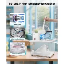 Commercial Ice Crusher 661LBS/H Electric Snow Cone Maker Shaved Ice White