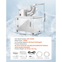Commercial Ice Crusher 661LBS/H Electric Snow Cone Maker Shaved Ice White