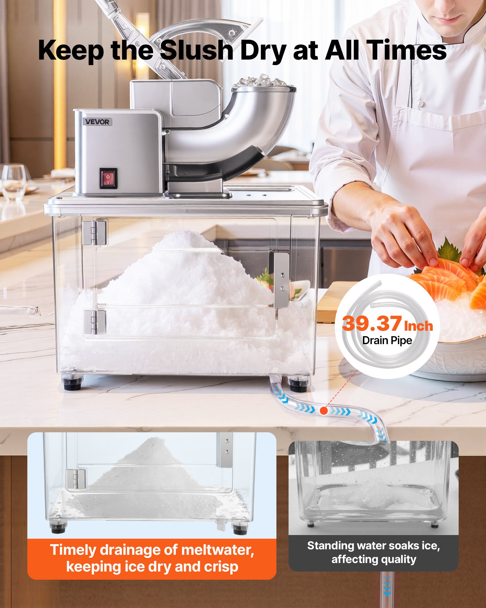 VEVOR Commercial Ice Crusher 661LBS/H, 350W Electric Snow Cone Machine with 4 Blades, 1400RPM Stainless Steel Shaved Ice Machine with 11 Gal Crushed-Ice Box, for Family Restaurants Bars, White