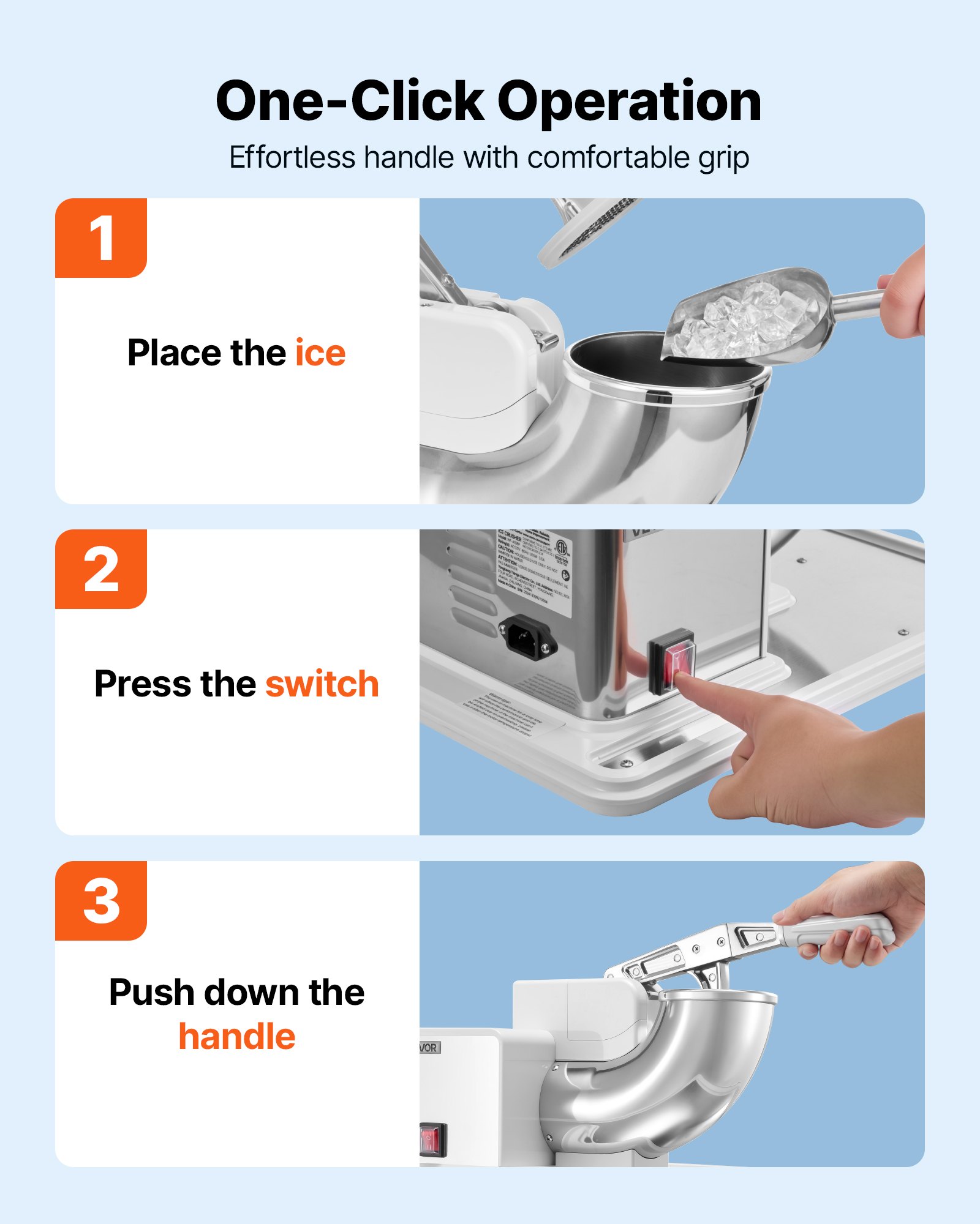 VEVOR Commercial Ice Crusher 661LBS/H, 350W Electric Snow Cone Machine with 4 Blades, 1400RPM Stainless Steel Shaved Ice Machine with 11 Gal Crushed-Ice Box, for Family Restaurants Bars, White
