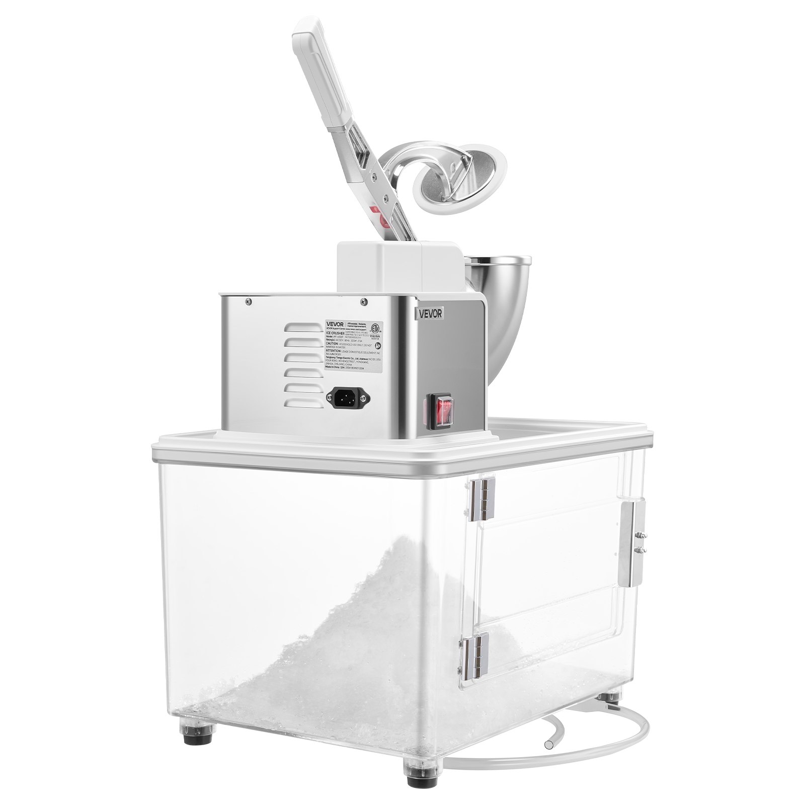VEVOR Commercial Ice Crusher 661LBS/H, 350W Electric Snow Cone Machine with 4 Blades, 1400RPM Stainless Steel Shaved Ice Machine with 11 Gal Crushed-Ice Box, for Family Restaurants Bars, White