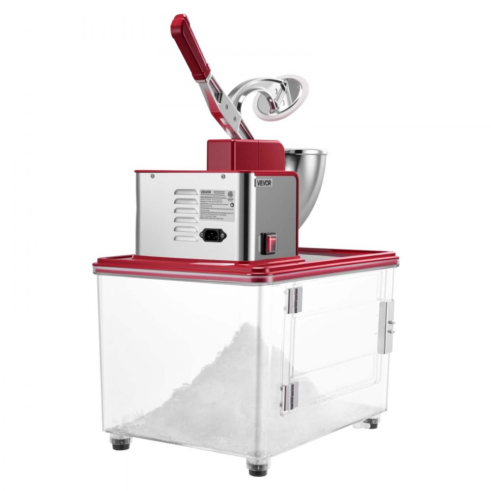 VEVOR Commercial Ice Crusher 661LBS/H, 350W Electric Snow Cone Machine with 4 Blades, 2000RPM Stainless Steel Shaved Ice Machine with 11 Gal Crushed-Ice Box, for Family Restaurants Bars, Red