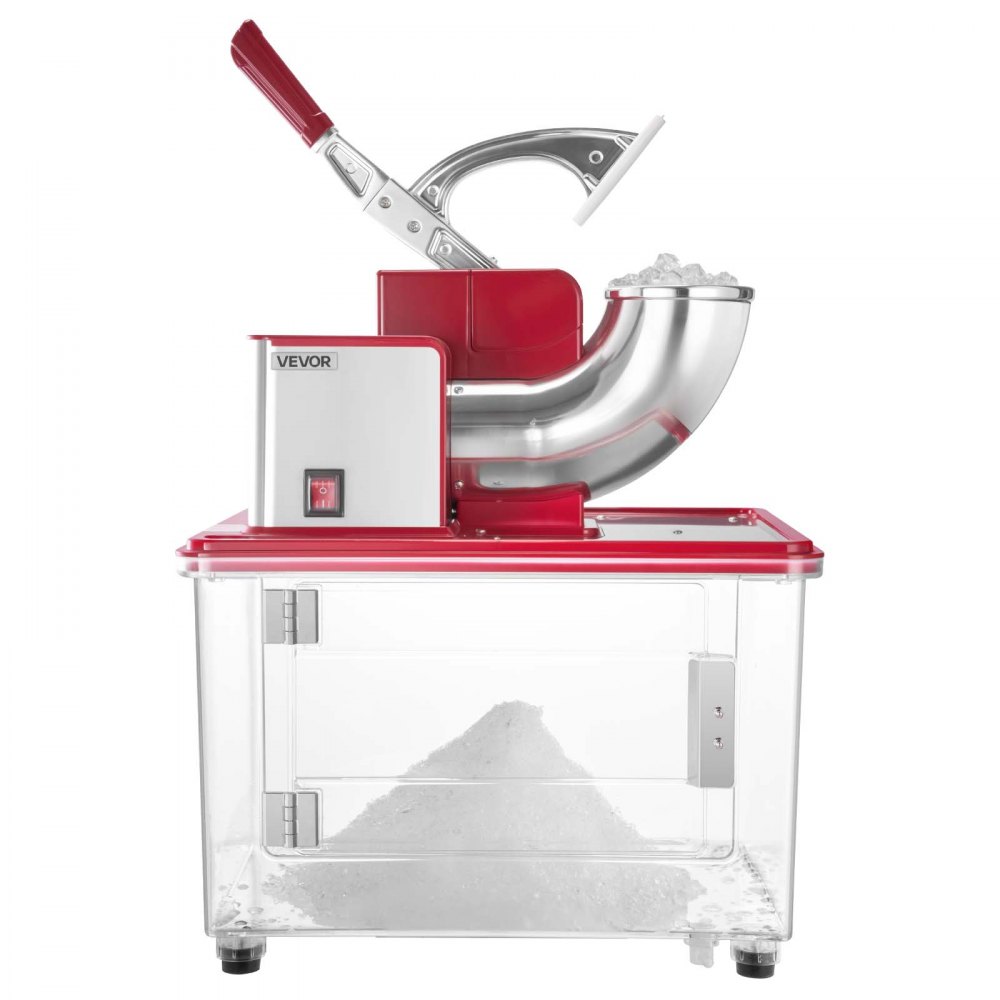 VEVOR Commercial Ice Crusher 661LBS/H, 350W Electric Snow Cone Machine with 4 Blades, 2000RPM Stainless Steel Shaved Ice Machine with 11 Gal Crushed-Ice Box, for Family Restaurants Bars, Red