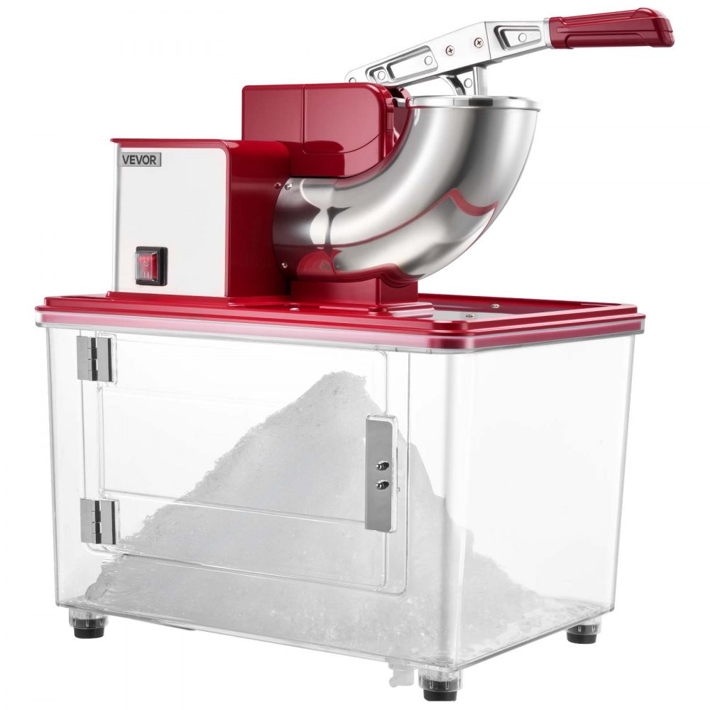 VEVOR Commercial Ice Crusher 661LBS/H, 350W Electric Snow Cone Machine with 4 Blades, 2000RPM Stainless Steel Shaved Ice Machine with 11 Gal Crushed-Ice Box, for Family Restaurants Bars, Red