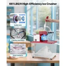 Commercial Ice Crusher 661LBS/H Electric Snow Cone Maker Shaved Ice Red
