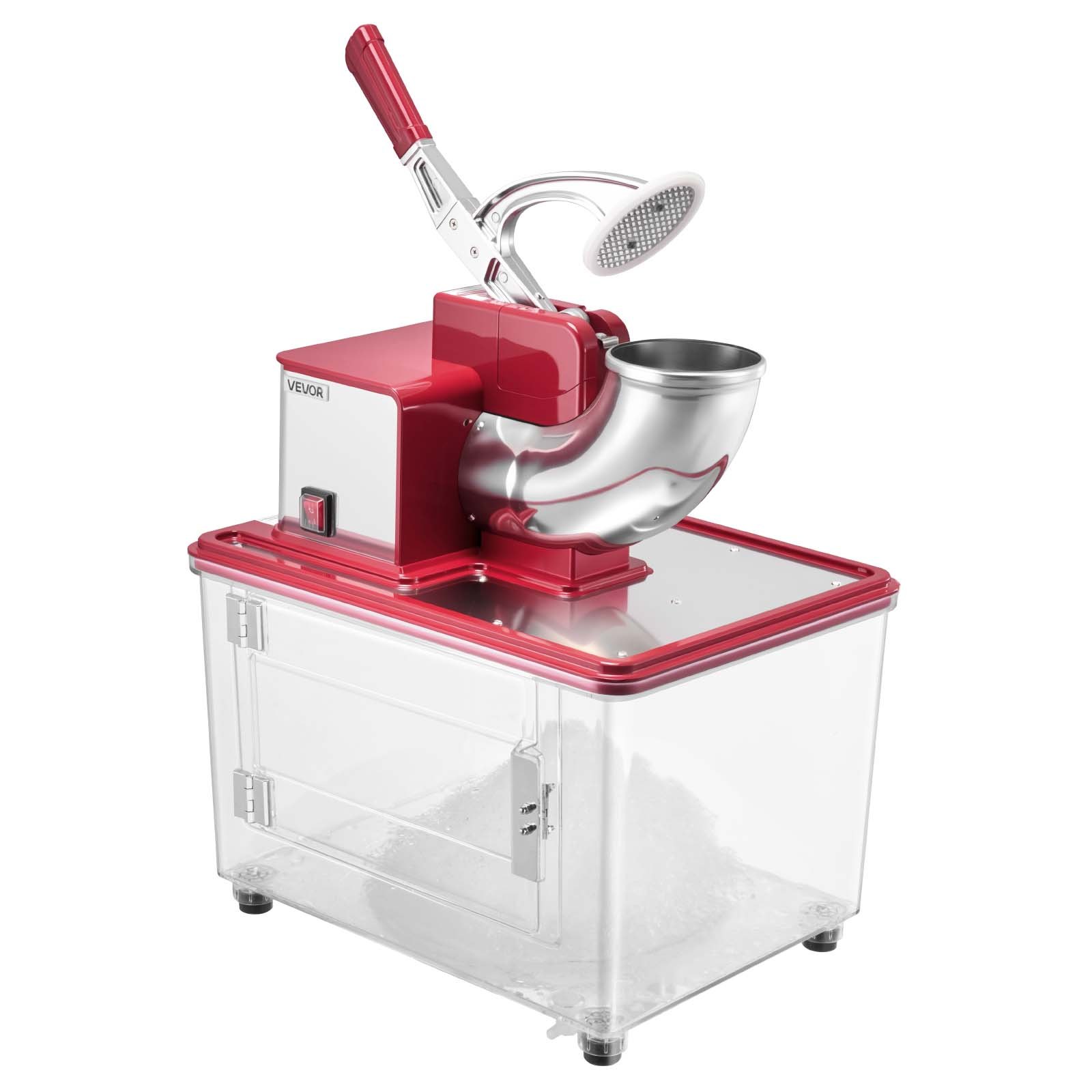 VEVOR Commercial Ice Crusher 661LBS/H, 350W Electric Snow Cone Machine with 4 Blades, 2000RPM Stainless Steel Shaved Ice Machine with 11 Gal Crushed-Ice Box, for Family Restaurants Bars, Red