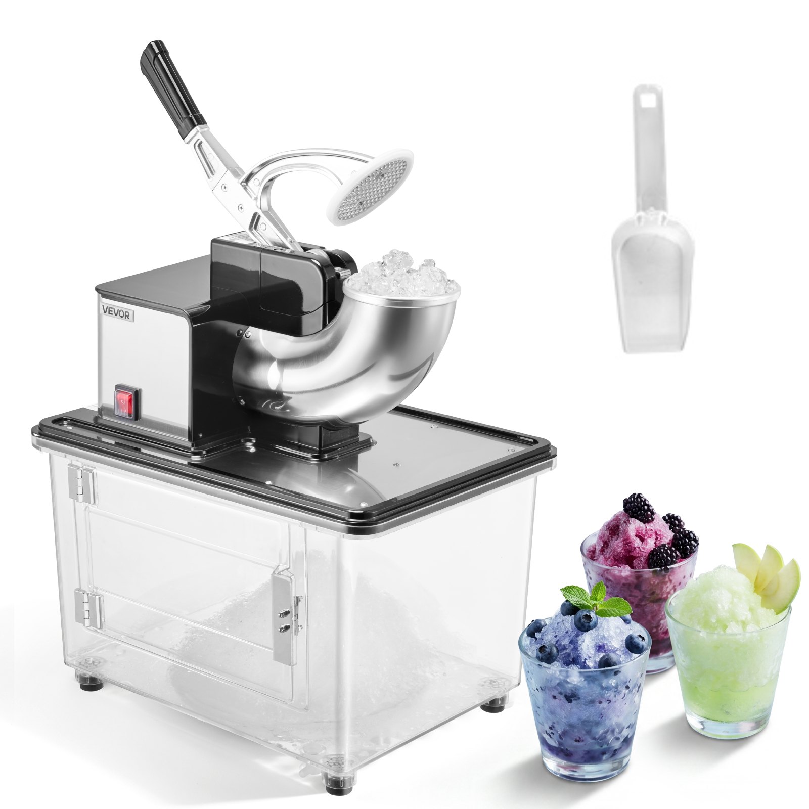 VEVOR Commercial Ice Crusher 661LBS/H, 350W Electric Snow Cone Machine with 4 Blades, 2000RPM Stainless Steel Shaved Ice Machine with 11 Gal Crushed-Ice Box, for Family Restaurants Bars, Black