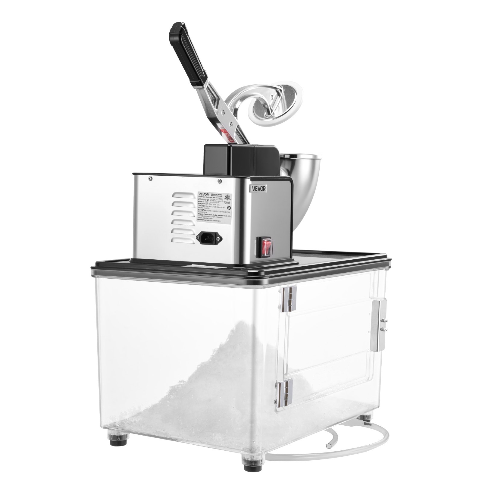 VEVOR Commercial Ice Crusher 661LBS/H, 350W Electric Snow Cone Machine with 4 Blades, 2000RPM Stainless Steel Shaved Ice Machine with 11 Gal Crushed-Ice Box, for Family Restaurants Bars, Black