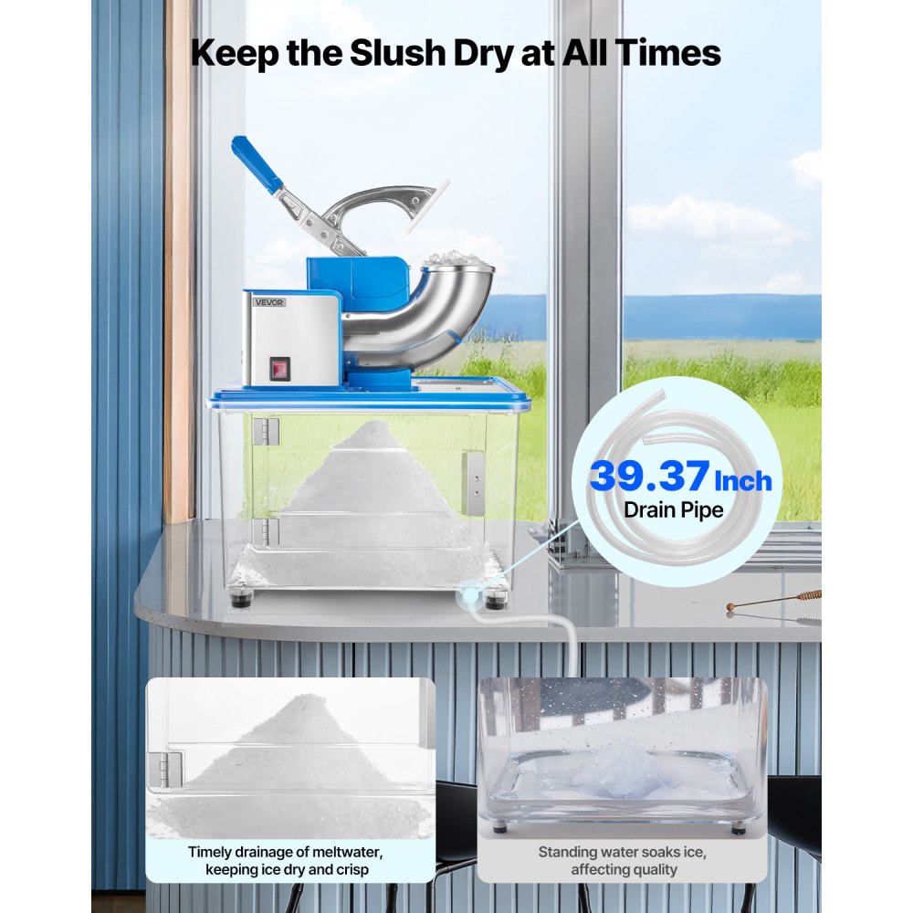 VEVOR Commercial Ice Crusher 661LBS/H, 350W Electric Snow Cone Machine with 4 Blades, 2000RPM Stainless Steel Shaved Ice Machine with 11 Gal Crushed-Ice Box, for Family Restaurants Bars, Blue