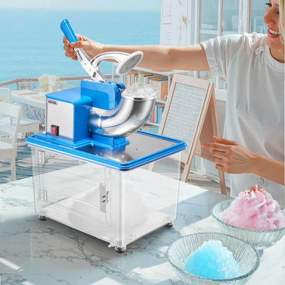 VEVOR Commercial Ice Crusher 661LBS/H, 350W Electric Snow Cone Machine with 4 Blades, 2000RPM Stainless Steel Shaved Ice Machine with 11 Gal Crushed-Ice Box, for Family Restaurants Bars, Blue