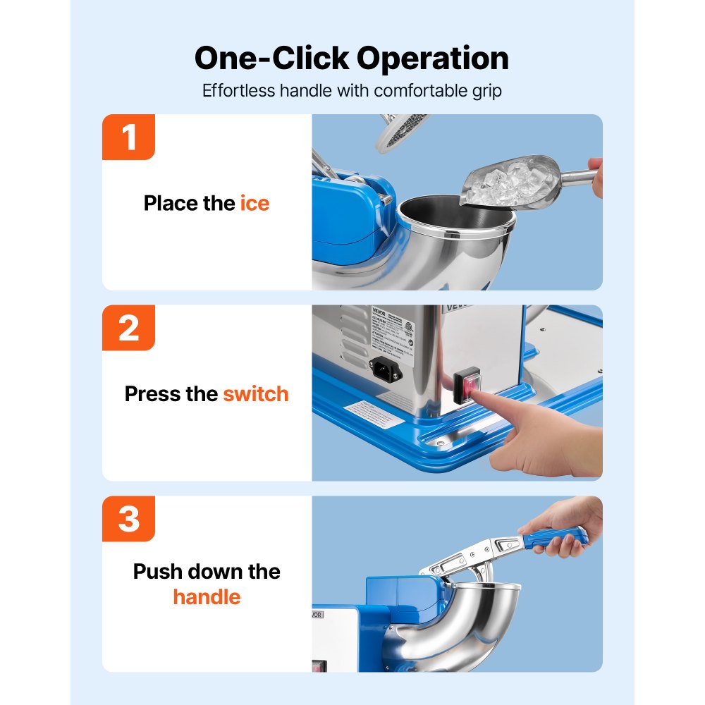 VEVOR Commercial Ice Crusher 661LBS/H, 350W Electric Snow Cone Machine with 4 Blades, 2000RPM Stainless Steel Shaved Ice Machine with 11 Gal Crushed-Ice Box, for Family Restaurants Bars, Blue